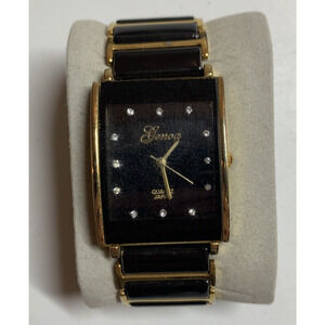 GENOA Crystal Japanese Movement Watch Black Dial Gold and Black Bracelet
